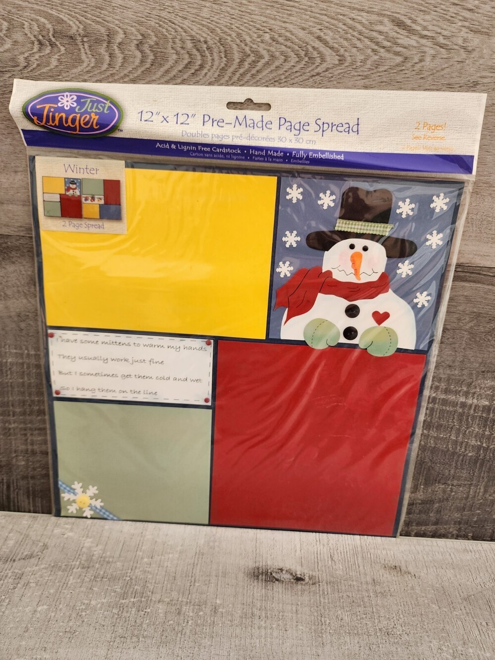 Just Jinger 12x12 PreMade 2 Page Spread Scrapbook Snowman Winter NEW Vintage #45
